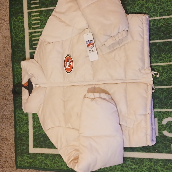 San Fransisco 49ers Womens Crop Top Women's White Puffer Full Zip Jacket Winter - Picture 2 of 4